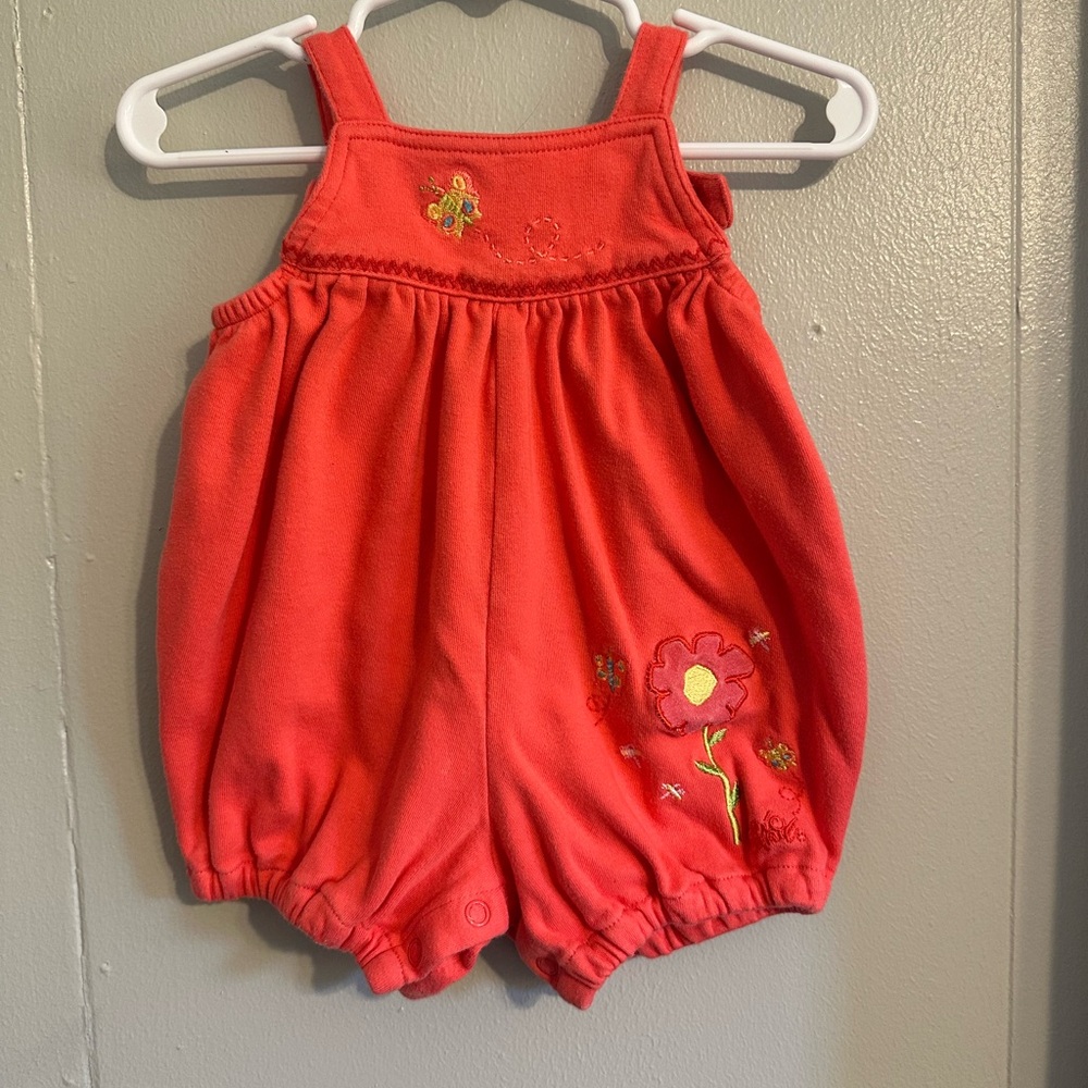 Vintage Carter's Coral romper with Floral Embroidery